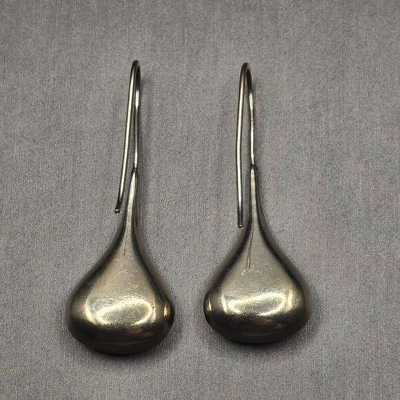 VTG Sterling Silver 925 Puffy Teardrop Dangle Earrings 1.5" Pillow Style 3.95g - Picture 2 of 5